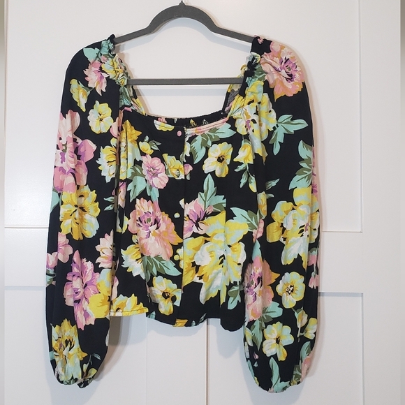 Who What Wear Garden Floral Bardot Top Cropped Linen Blend Size Medium - Picture 1 of 15